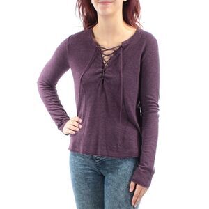 CHELSEA SKY Womens Purple Tie Long Sleeve V Neck Tunic Top Size: M
